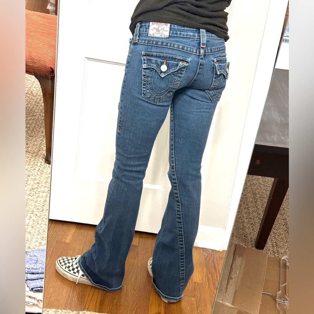 True Religion “Joey” Low Rise Flare Jeans in Dark Wash Size 28